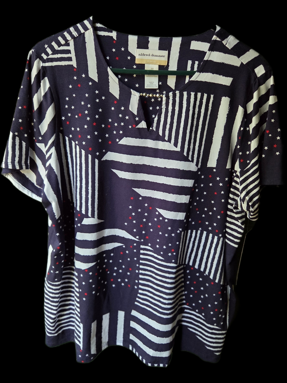 Alfred Dunner Navy, White & Red Star-Striped Knit Top
